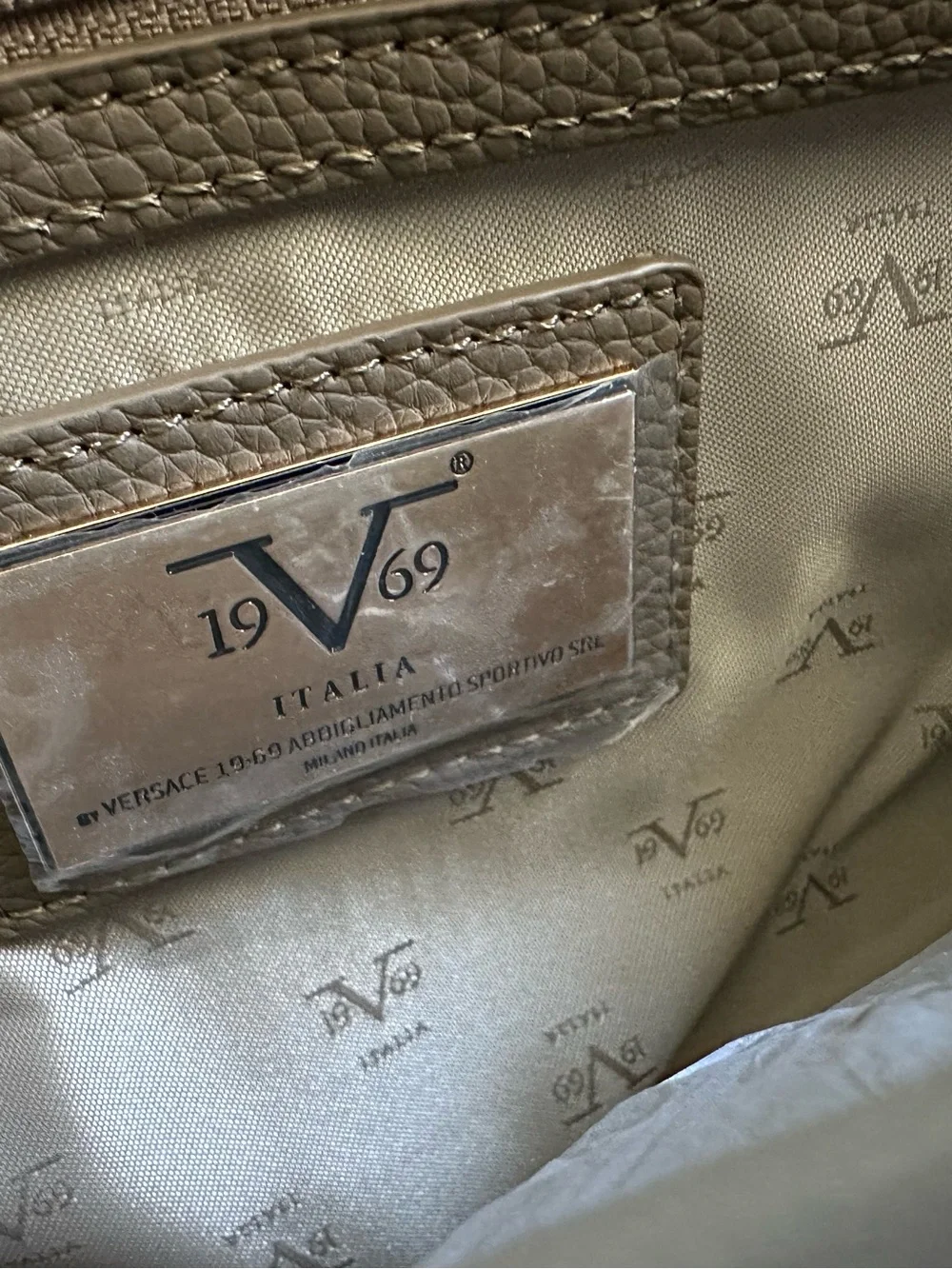 NWT!! 19V69 Italia by Versace Litchi Pattern Tote Bag, Detachable Strap, Luxury